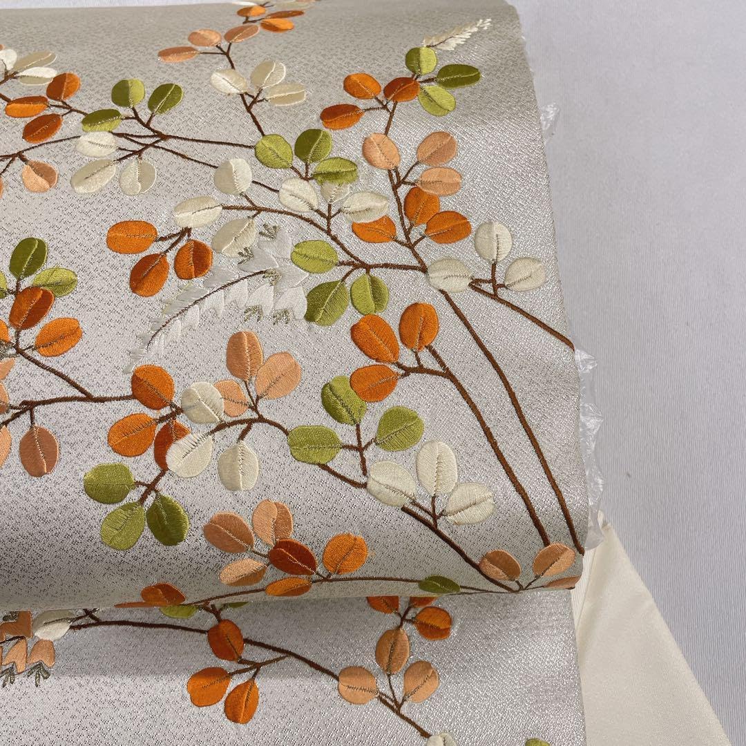 名古屋帯　夏用　絽　金駒刺繍　銀駒刺繍　唐花　グラデーション　着物　035a d 名古屋帯 夏用 絽 金駒刺繍 銀駒刺繍 唐花 グラデーション 着物 035a d