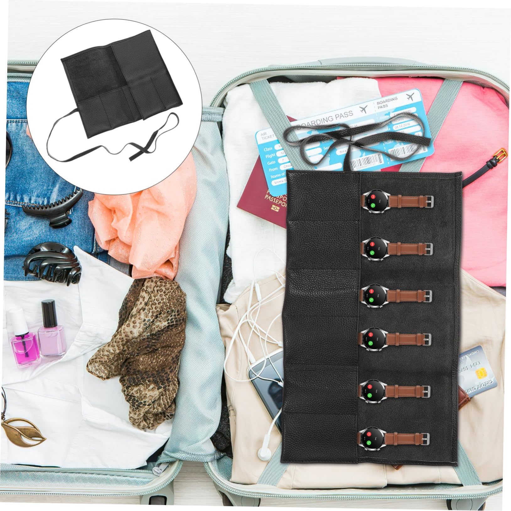 Toyvian Uhrenreisetasche aus Leder, Schwarz, Faltbar, Kompakt und Elegant | Reise Uhrenetui mit Reißverschluss, Schützt vor Kratzern, Leicht und Handlich für Uhrenliebhaber