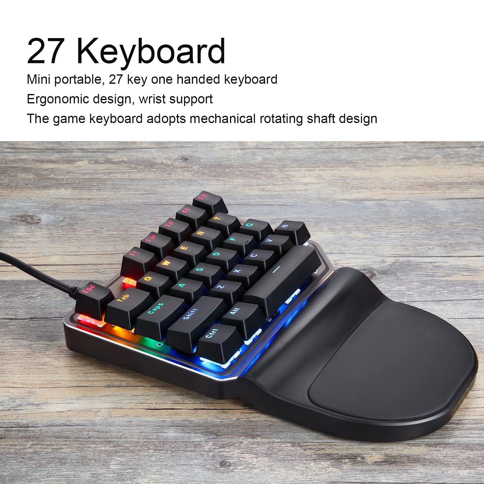 Teclado de una sola mano Mini teclado para juegos Teclado con una mano, juego mecánico RGB retroiluminado Teclado de una mano, accesorio de teléfono móvil con cable para PUBG/para 2