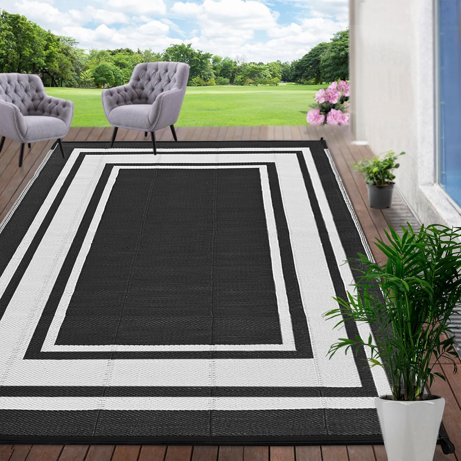 RURALITY Outdoor Rugs 5×8 Waterproof for Patios...
