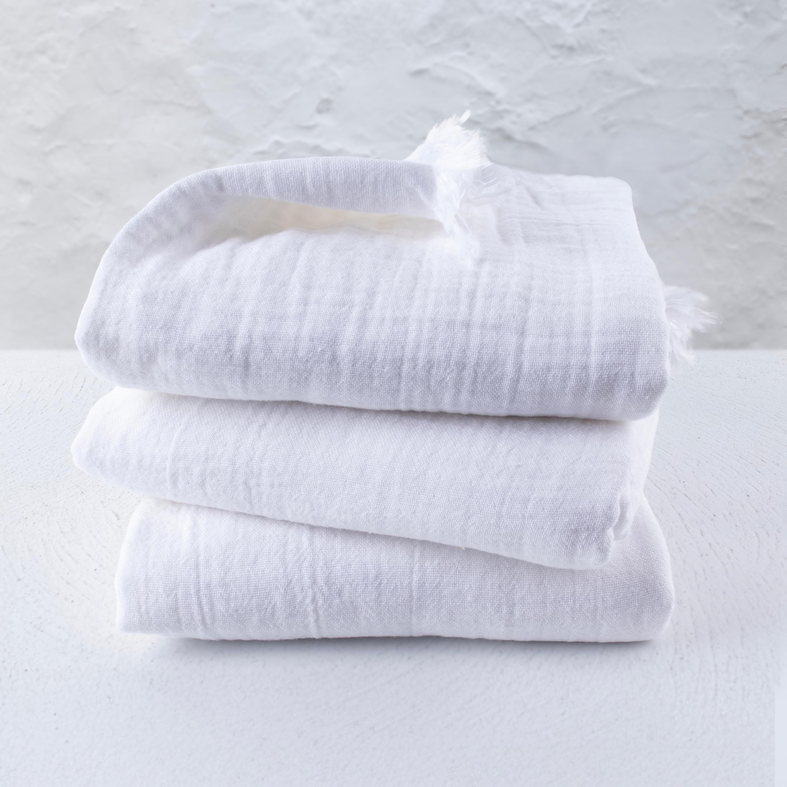 Musselin-Handtücher für Erwachsene – erschwingliches 3er-Pack – 100% türkischer Bio-Baumwoll-Musselin-Stoff – für Bad, Strand, Überwurf, Laken, Spa – Hamamtücher (weiß)