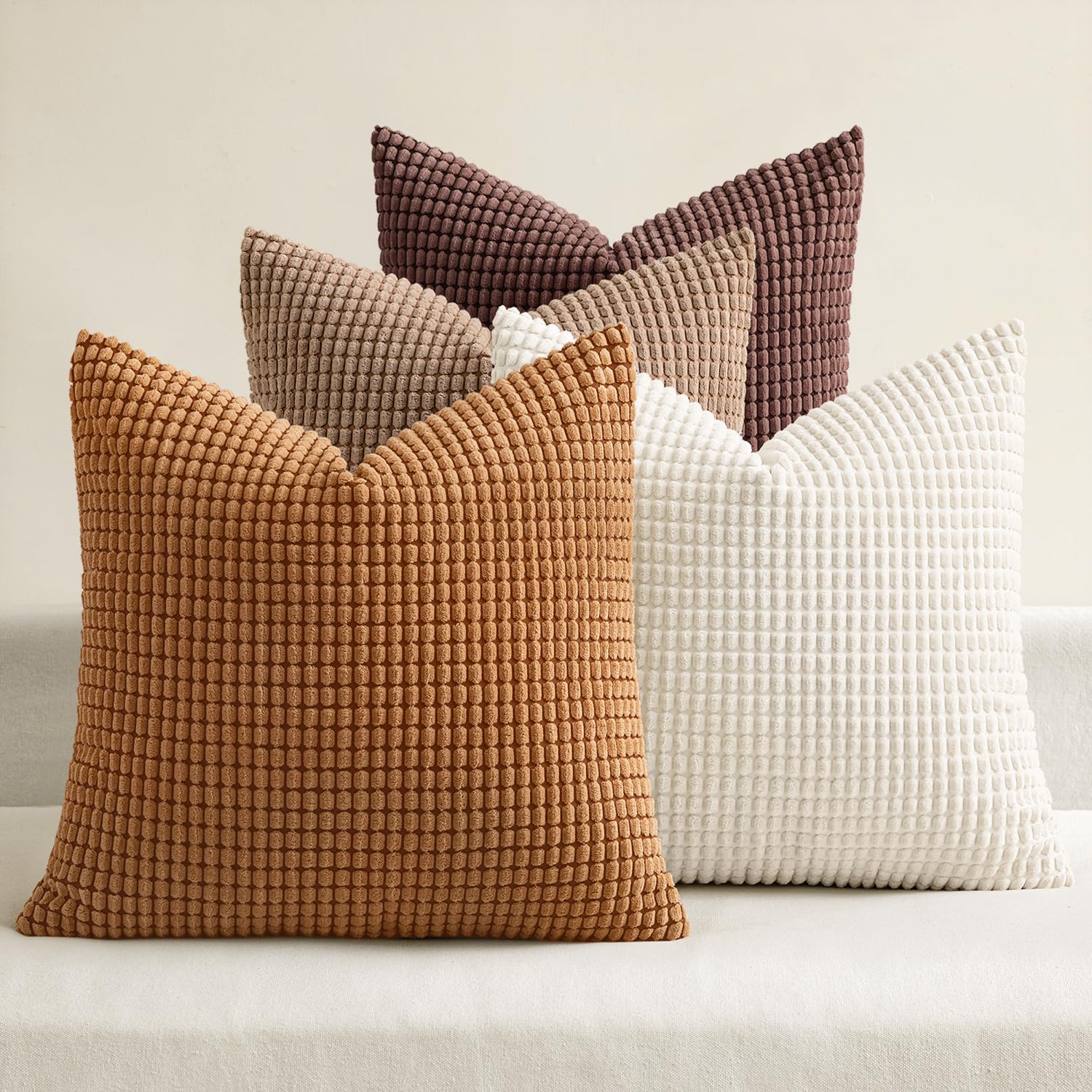 MIULEE Kissenbezug 40x40 4er Set Gelb-Braun Kissenbezüge Dekorative Kordsamt Sofakissen Dekokissen Kopfkissenbezug Couchkissen Deko Bezug für Sofa Couch Wohnzimmer Schlafzimmer Büro