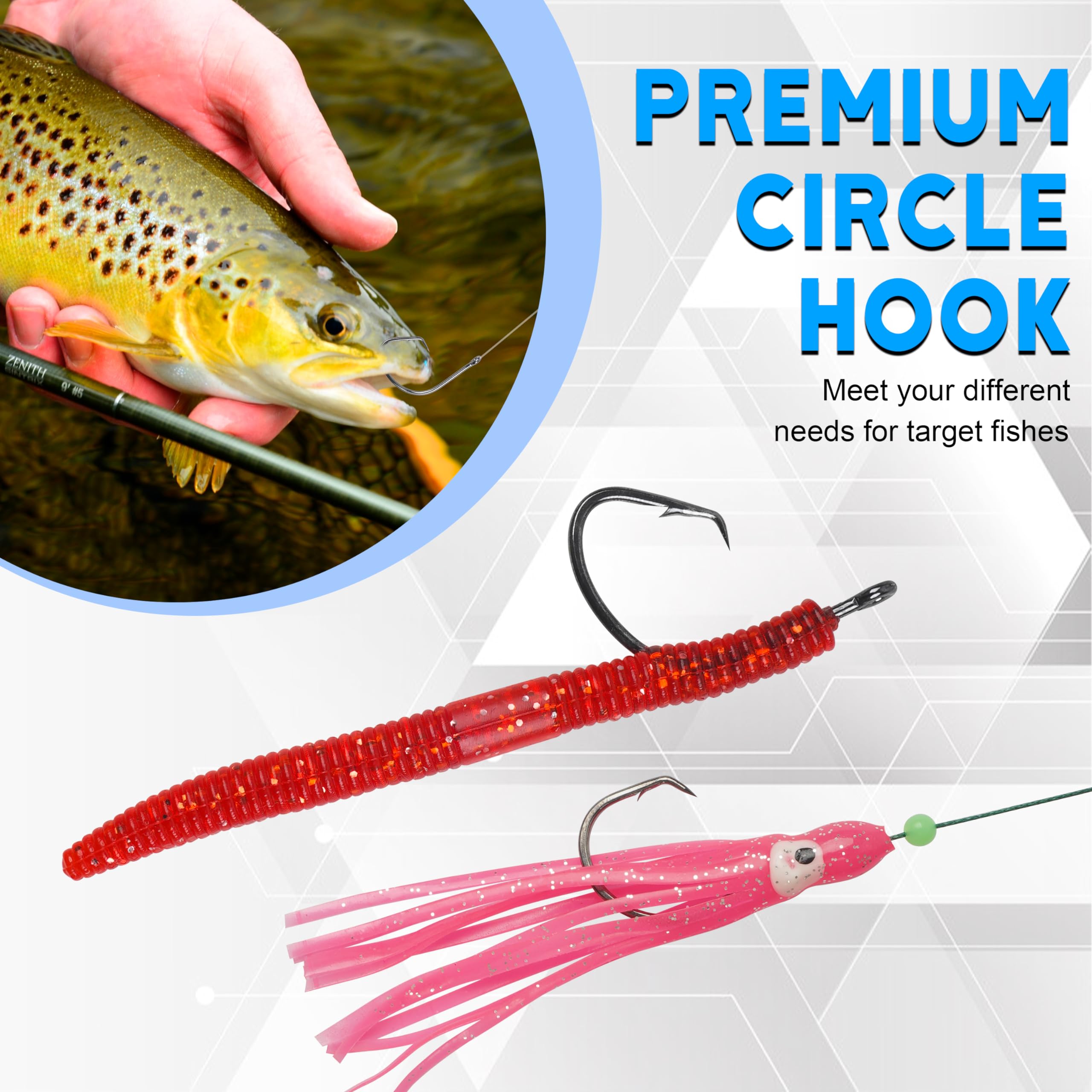 AGOOL - Ami circolari per pesca in acqua salata, 120 pezzi, gancio circolare in acciaio al carbonio ad alto tenore di carbonio, punta spinata, in nichel nero, per sport polpo, 14 misure, 10/0-120pcs