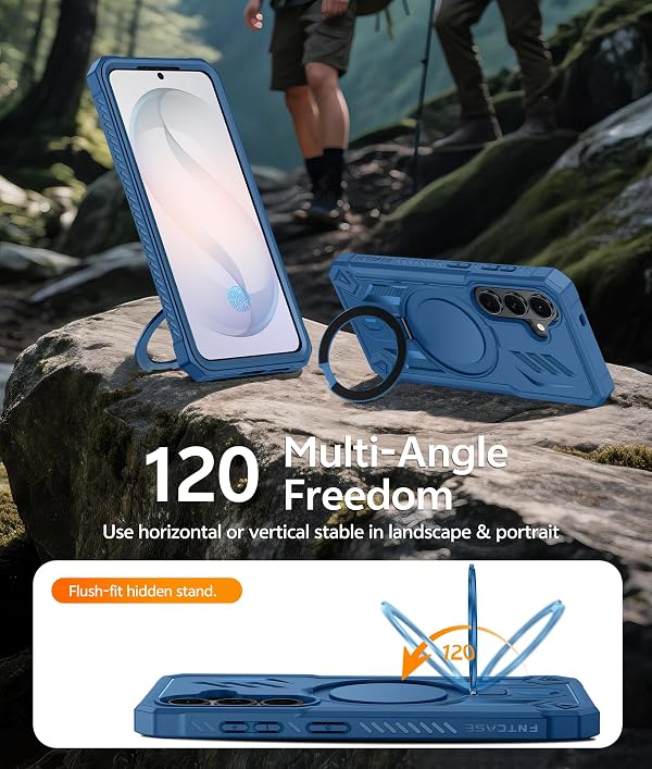 FNTCASE for Samsung Galaxy S26 Case: Magnetic Phone Cases with [Ring Kickstand] [2 Front Frames] [Built-in Screen Protector] [Heavy Duty Military Grade Protection] Drop Proof Rugged Cover Blue by FNTCASE - Used condition - Image 5