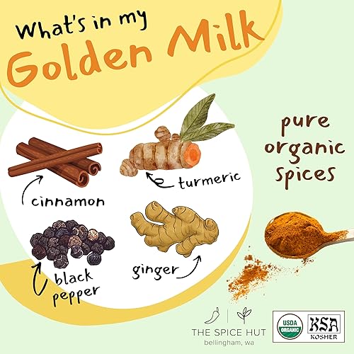Miniatura 2 de Polvo de cúrcuma de leche dorada orgánica totalmente natural 35 onzas The Spice Hut
