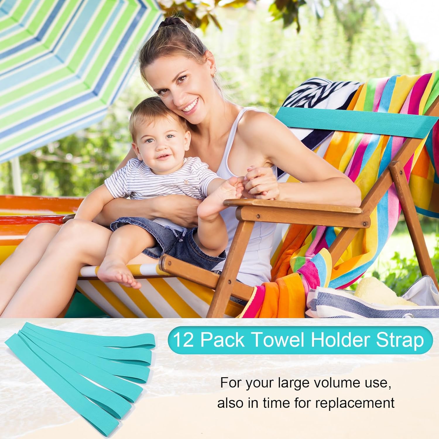 Jexine 48 Pcs Beach Towel Bands Clips Windproof Elastic Beach Bands Bulk Lightweight Stretch Chair Towel Holder Strap for Chairs Cruise Essentials (Aqua)