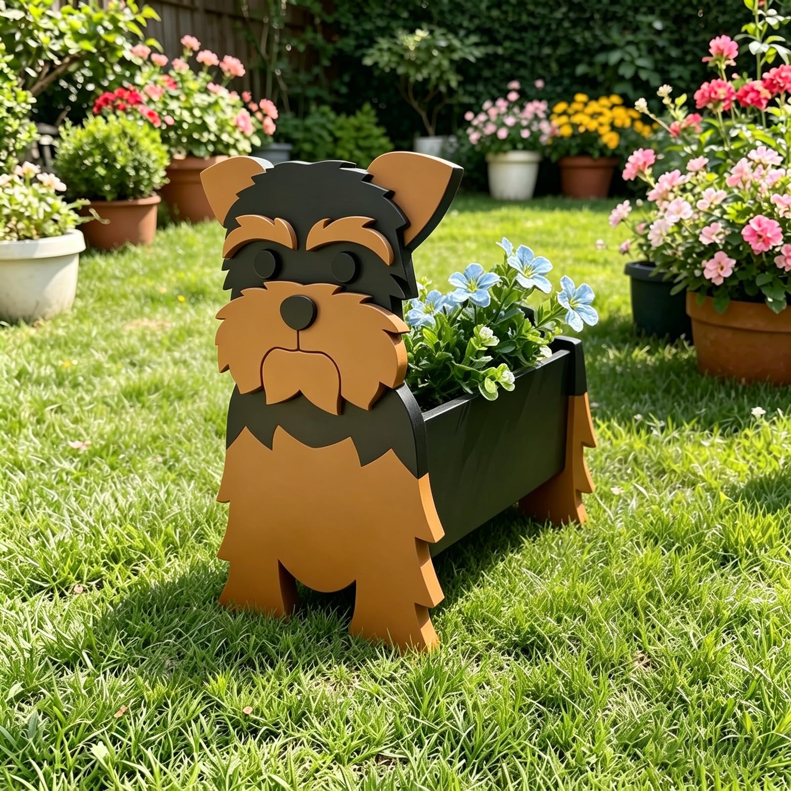 Hiiaodecor Yorkshire Terrier Pet Dog Animal Bonsai Holder Cute Shape Art Plant Storage Pot Villa Garden Indoor Outdoor Office Decor Ornaments 43 * 25cm/16.93 * 9.84in
