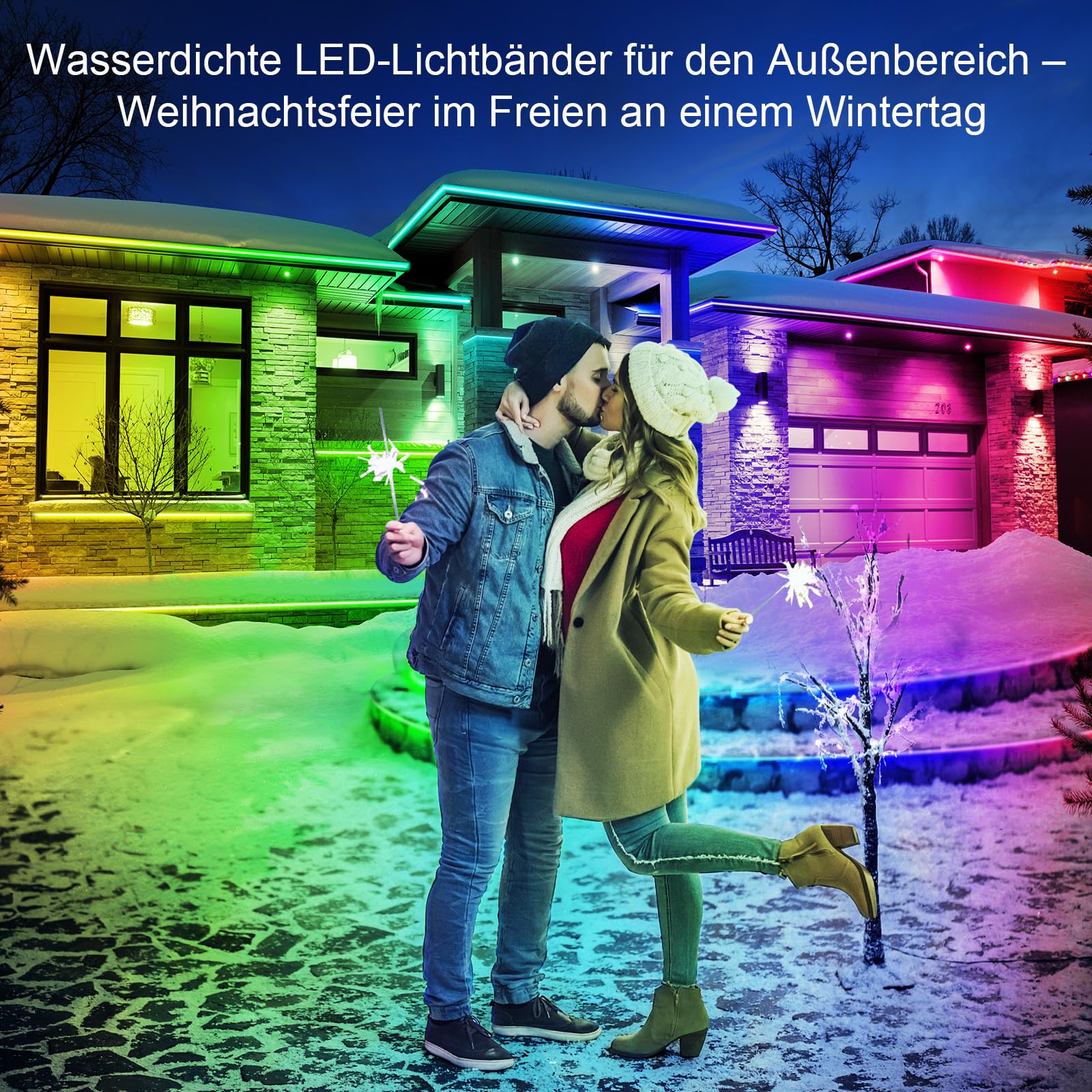 15M LED Streifen Außen Wasserdicht IP68, RGB Musik-Synch Aussenlichtband mit App & Fernbedienung, Selbstklebender Farbwechsel-Lichtschlauch für Balkon, Terrasse, Pool, Garten