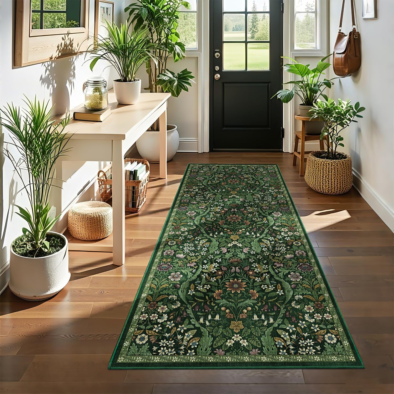 3x7 Floral Runner Rug for Kitchen Washable Hallway Runner Rug