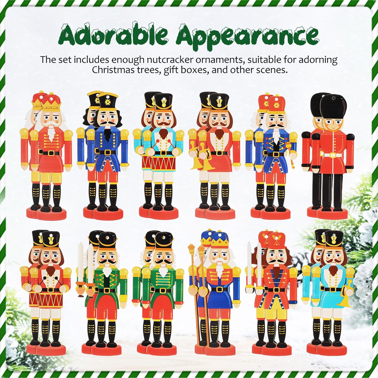 Wooden Nutcracker Christmas Ornaments 36Pcs Holiday Tree Hanging Decorations Festive Nutcracker Figures for Seasonal Home Decor