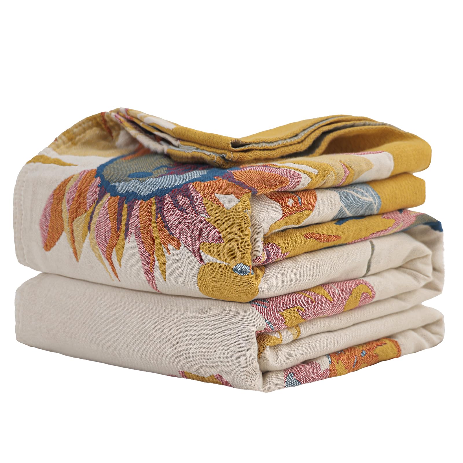 Boho Cotton Throw Blanket 60''x80''- Large Soft All-Season Blanket, Lightweight Blanket with Rustic Floral Design for Bed and Couch, Suitable for Living Room and Farmhouse Decor