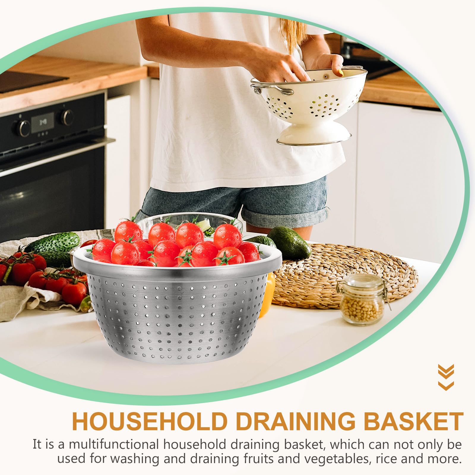 Colador Multifunción para Lavar Arroz y Frutas 18Cm Acero Inoxidable 304 Resistente Orificio de Drenaje Práctico para Cocina Hogar y Restaurante