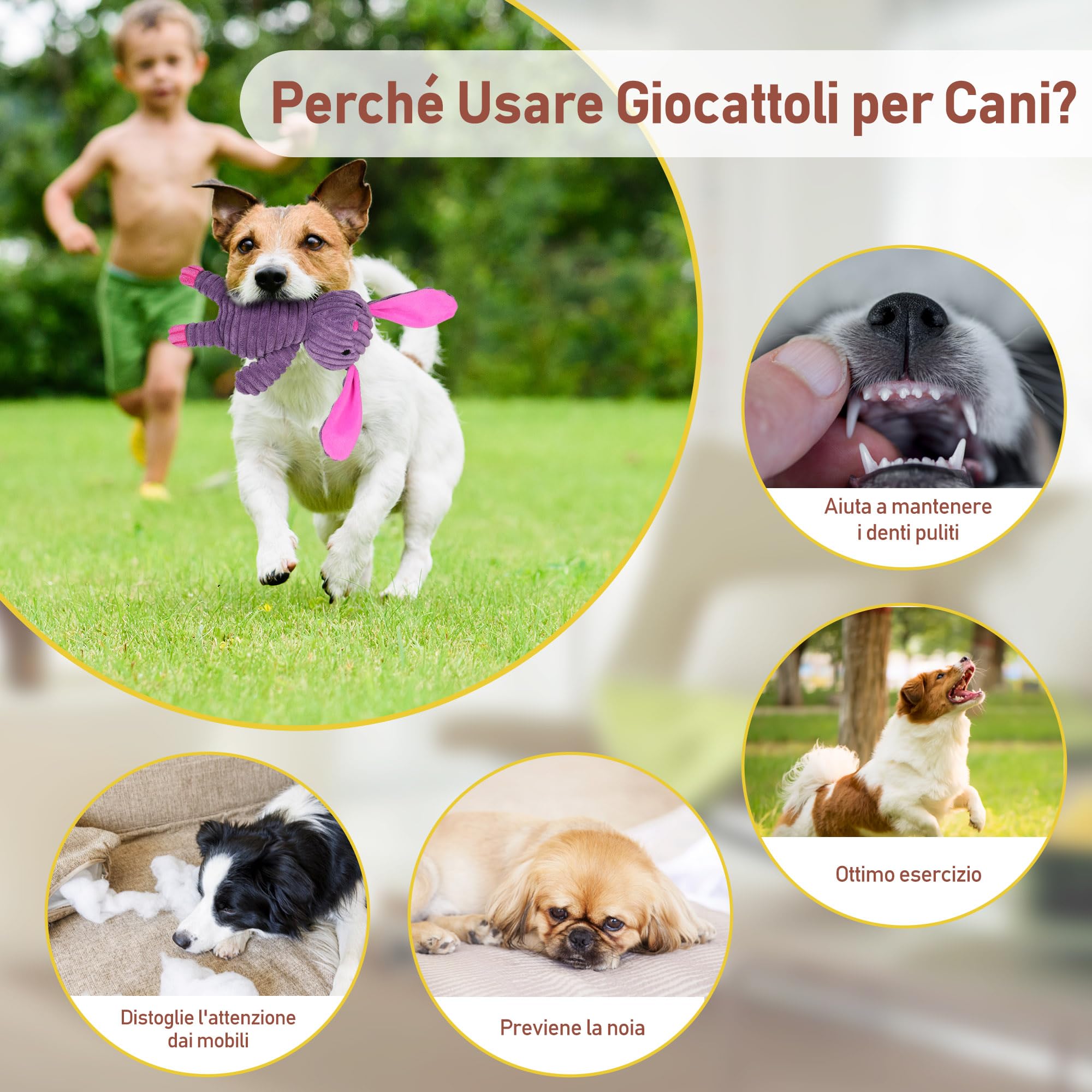 PrimePets Peluche per Cani, 5 Pezzi Giochi Cane con Squeak, Giocattoli per Cani, Peluche Cane, Giocattolo Interattivo (Animali Fattoria)