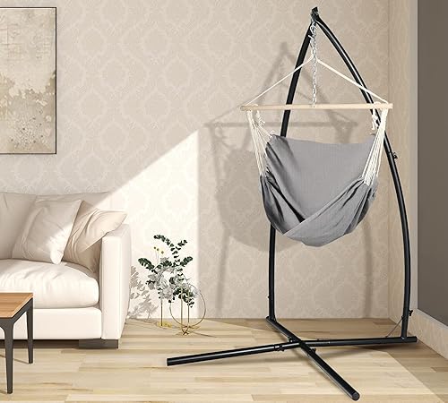 Miniatura 1 de LAZZO Silla colgante con soporte silla columpio para interiores y exteriores incluye soporte en forma de X juego de soporte para silla colgante de