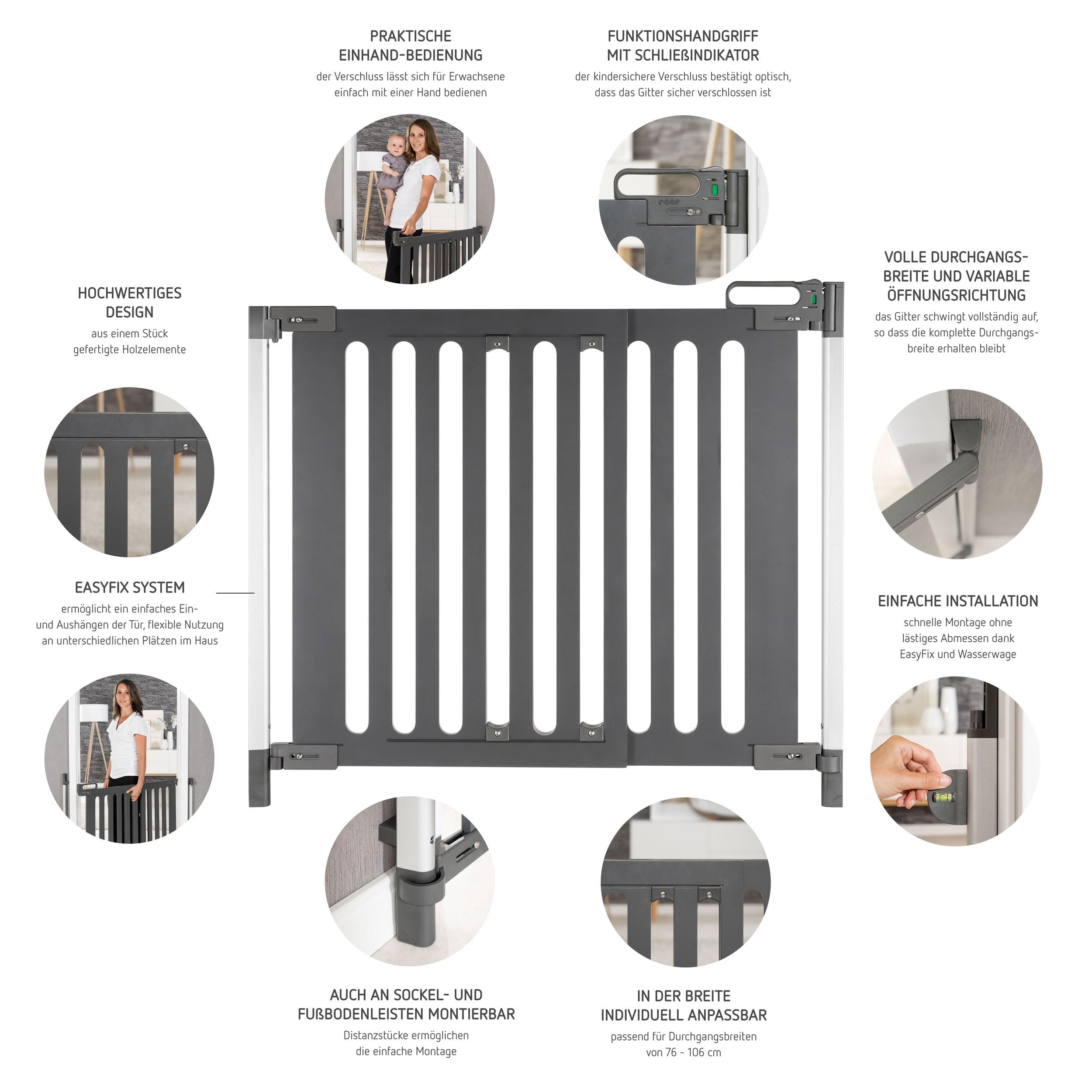 Reer Rejilla Para Puerta Y Escaleras Trend Para Atornillar, Diseño Moderno, Madera, Agarre Estable, Ancho De Paso 76-106 Cm, Antracita