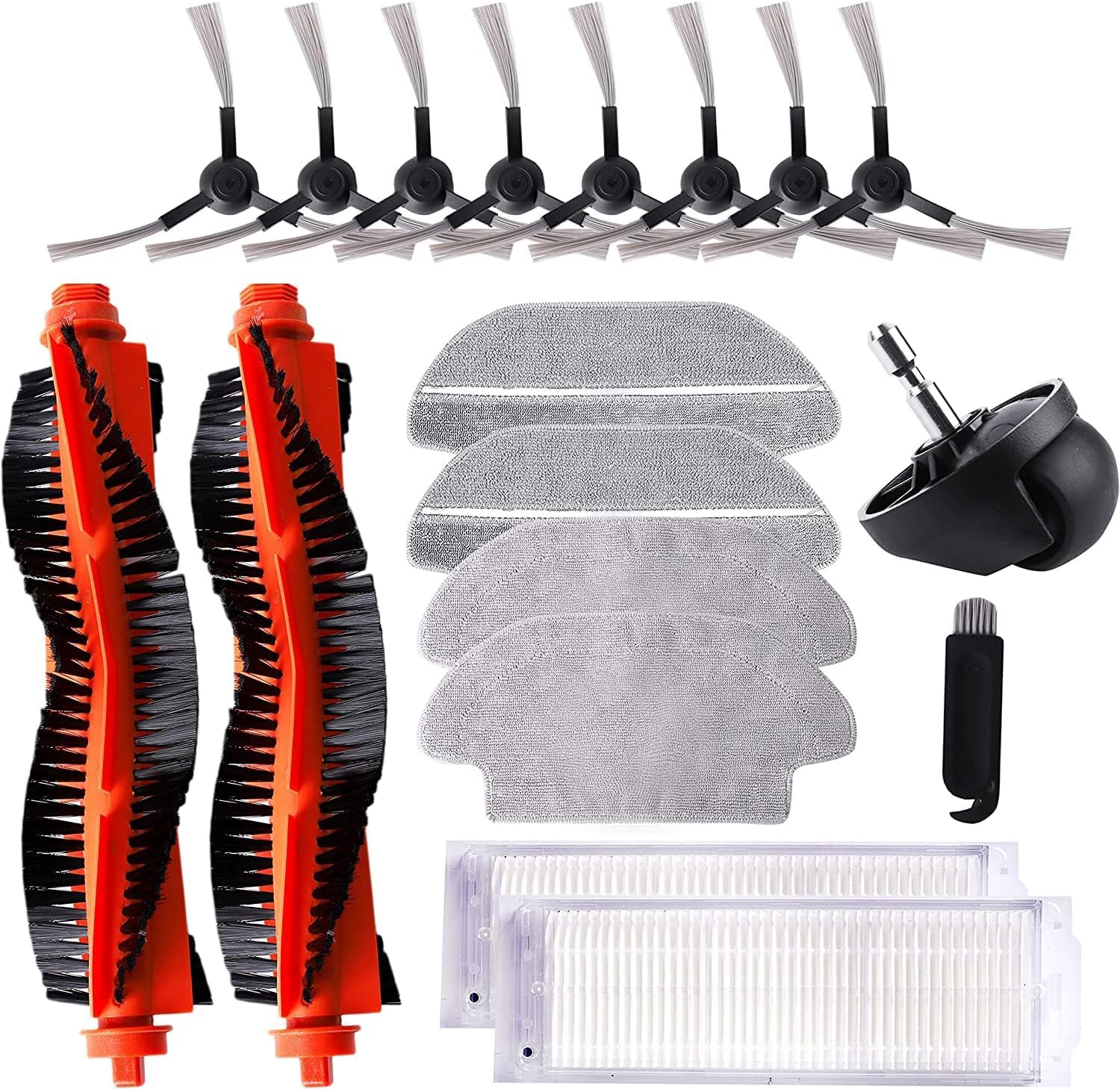 Repuestos Compatibles para Xiaomi Robot Vacuum S12 / T12, para Xiaomi Mi Robot Vacuum Mop 2S Accesorios, 2 cepillos centrales, 4 toallitas, 8 cepillos Laterales, 2 filtros HEPA, 1 Rueda de Repuesto