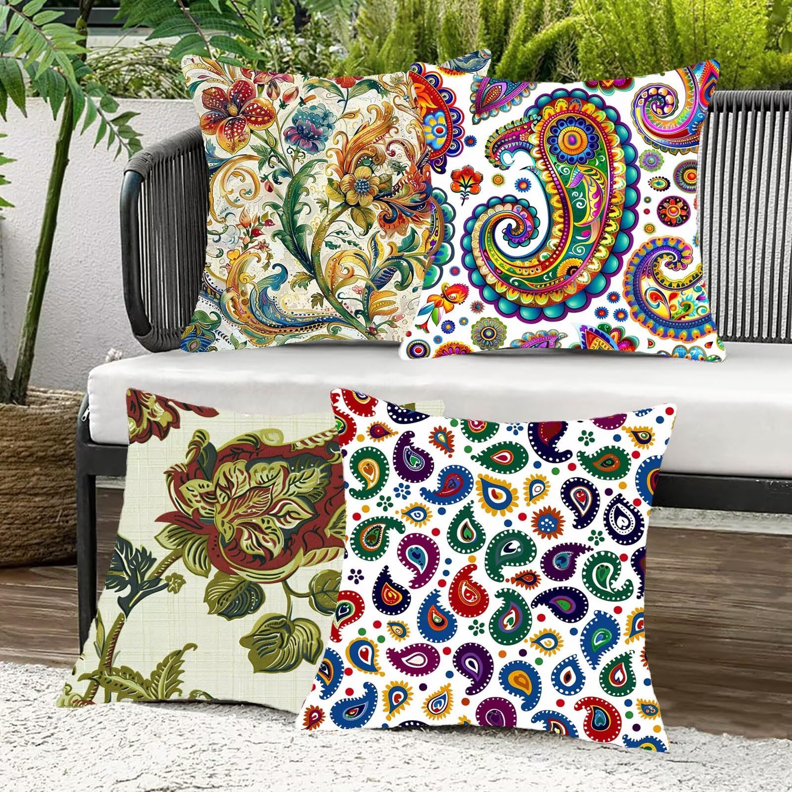 Kissenbezug 65x65cm Böhmen 4er Set Sofakissen Superweichem Doppelnähten Versteckter Reißverschluss Farbe Outdoor Kissen Leinen gelten für Auto Terrassen-Gartenbank Wohndeko Schlafzimmer Sofa U-J