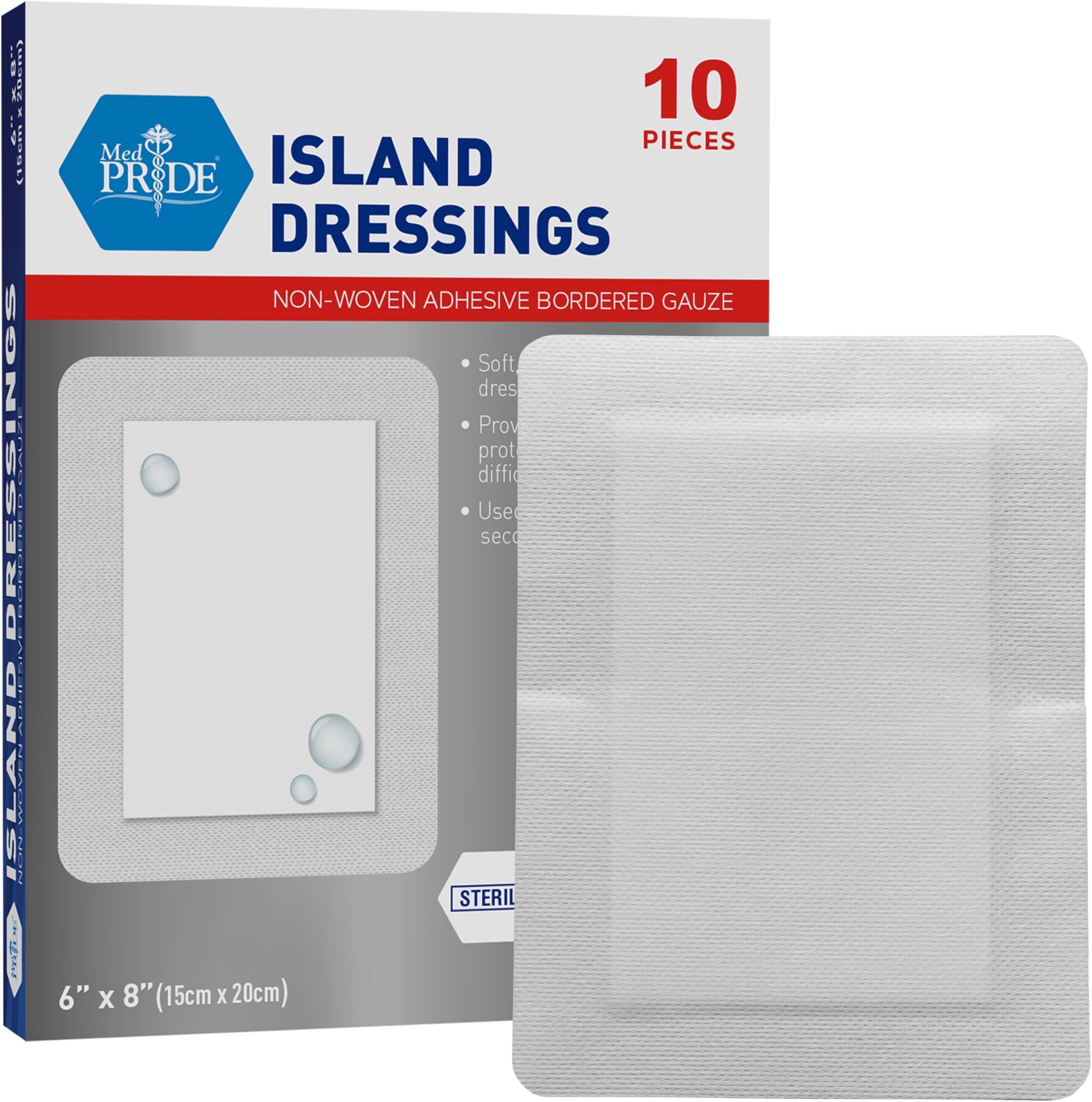 MED PRIDE 4” x 4” Bordered Gauze-Island Dressing| 25 Pack-Individually Packed Pouches| Wound Dressing with Adhesive, Breathable Borders| Sterile & Highly Absorbent| Latex-Free 6'' x 8'' 60888 25