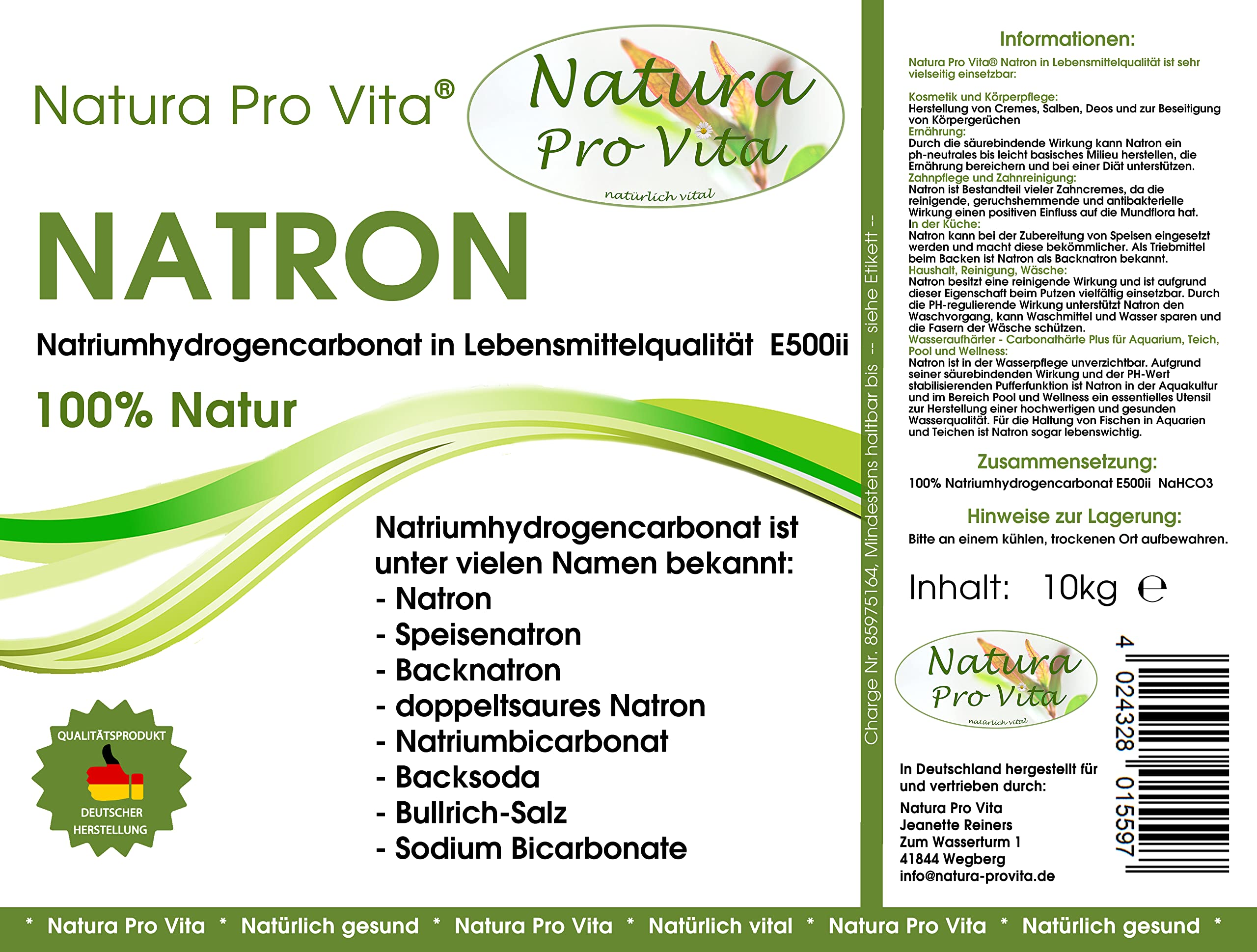 KH Plus Koiteich klares Wasser Natron PH stabil gesunde Fische PH Puffer Karbonathärte Teich NaturaProVita Natron Lebensmittel 10kg Eimer