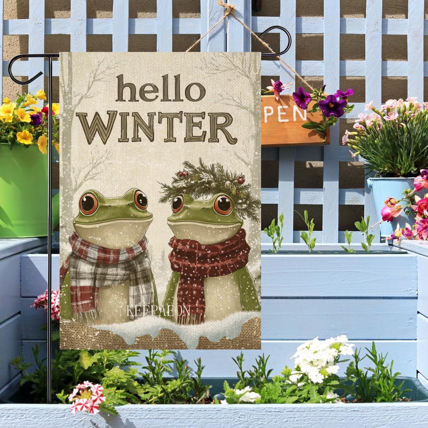 Amazon.com : KEEPAEON Hello Winter Frog Garden Flag 12x18 Inch