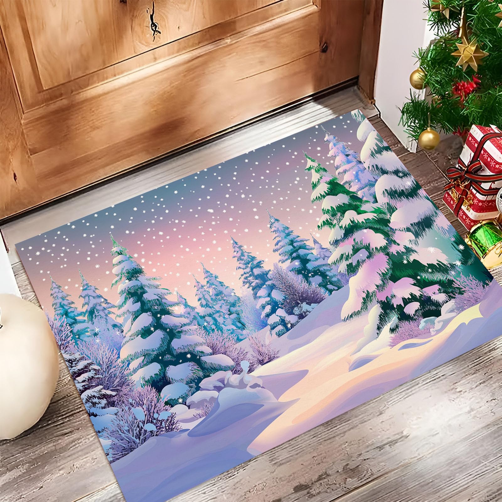 Paillasson extérieur entrée lavable et antidérapant motif Noël 80x120
