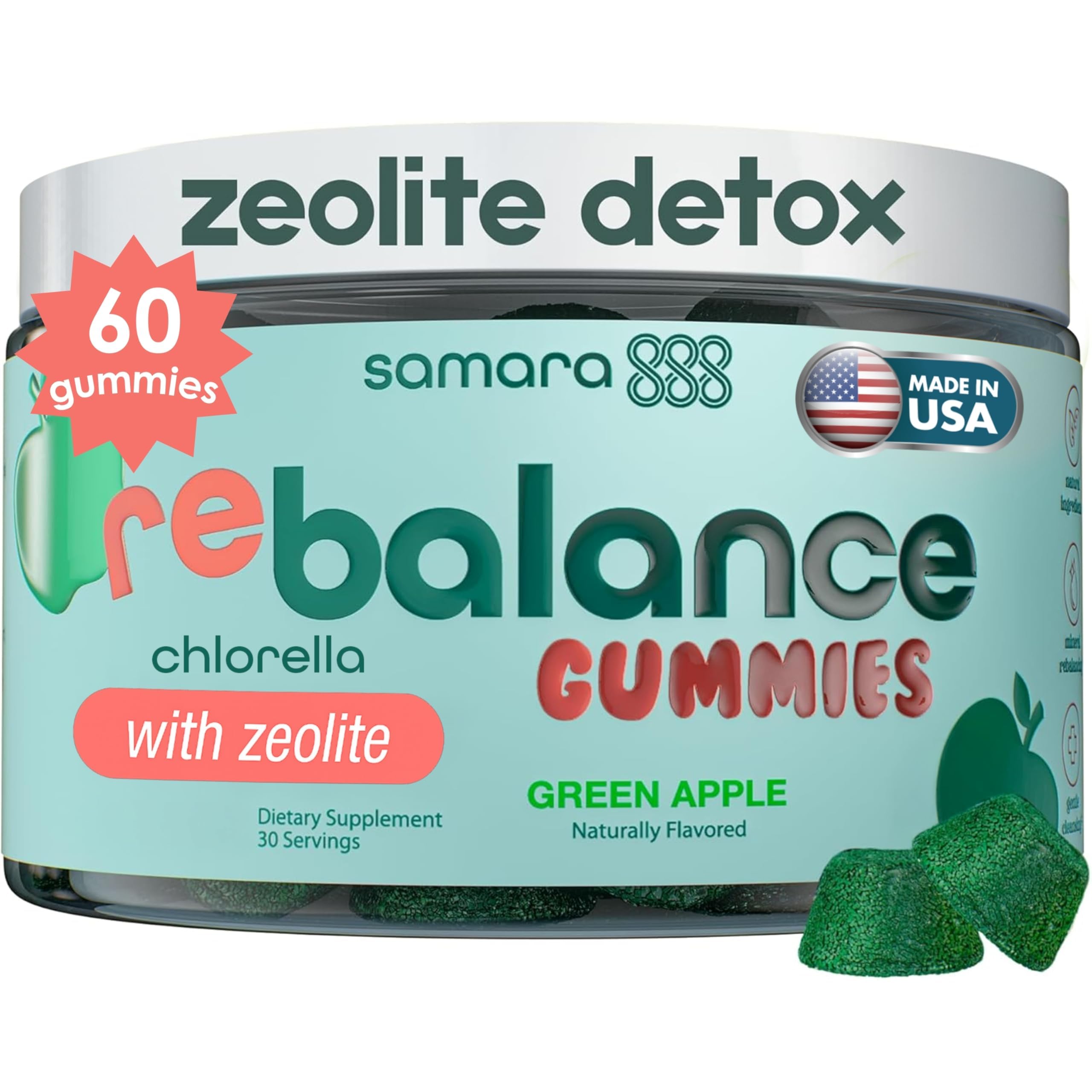 Zeolite Detox for Kids & Adults, Heavy Metal Zeolite & Chlorella Detox Gummies, Alternative to Activated Charcoal, Gentle Daily Toxin Cleanse for Kids & Adults, 60 Green Apple Vegan Gummies