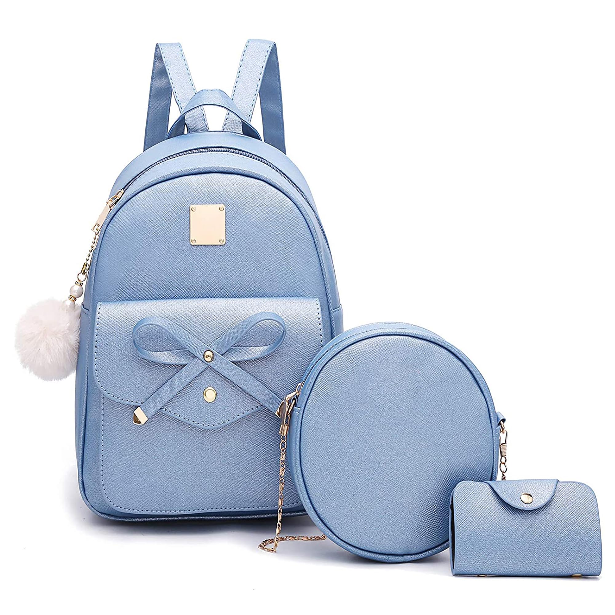 redlicchi Girls 3 Piece Fashion Cute Mini Leather Backpack Sling Bag Pouch Set Stylish Elegant Daily Use Travel School College Backpack-picture-49