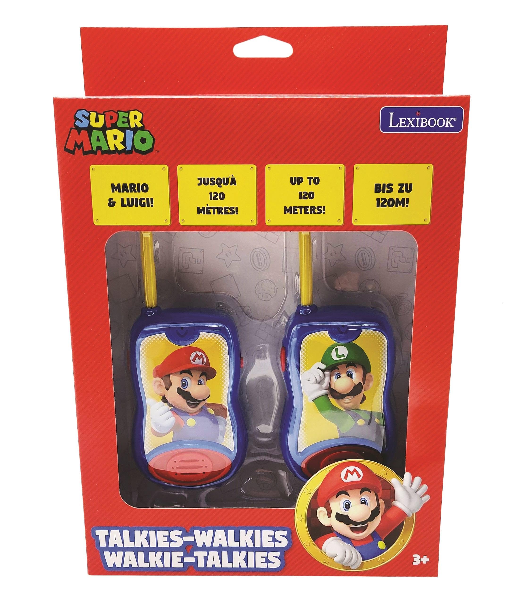 Lexibook - Nintendo Super Mario Walkie-talkies, Pinza para Colgar del cinturón, 2 Canales, batería, para Niños, Azul/Rojo, TW12NILXB