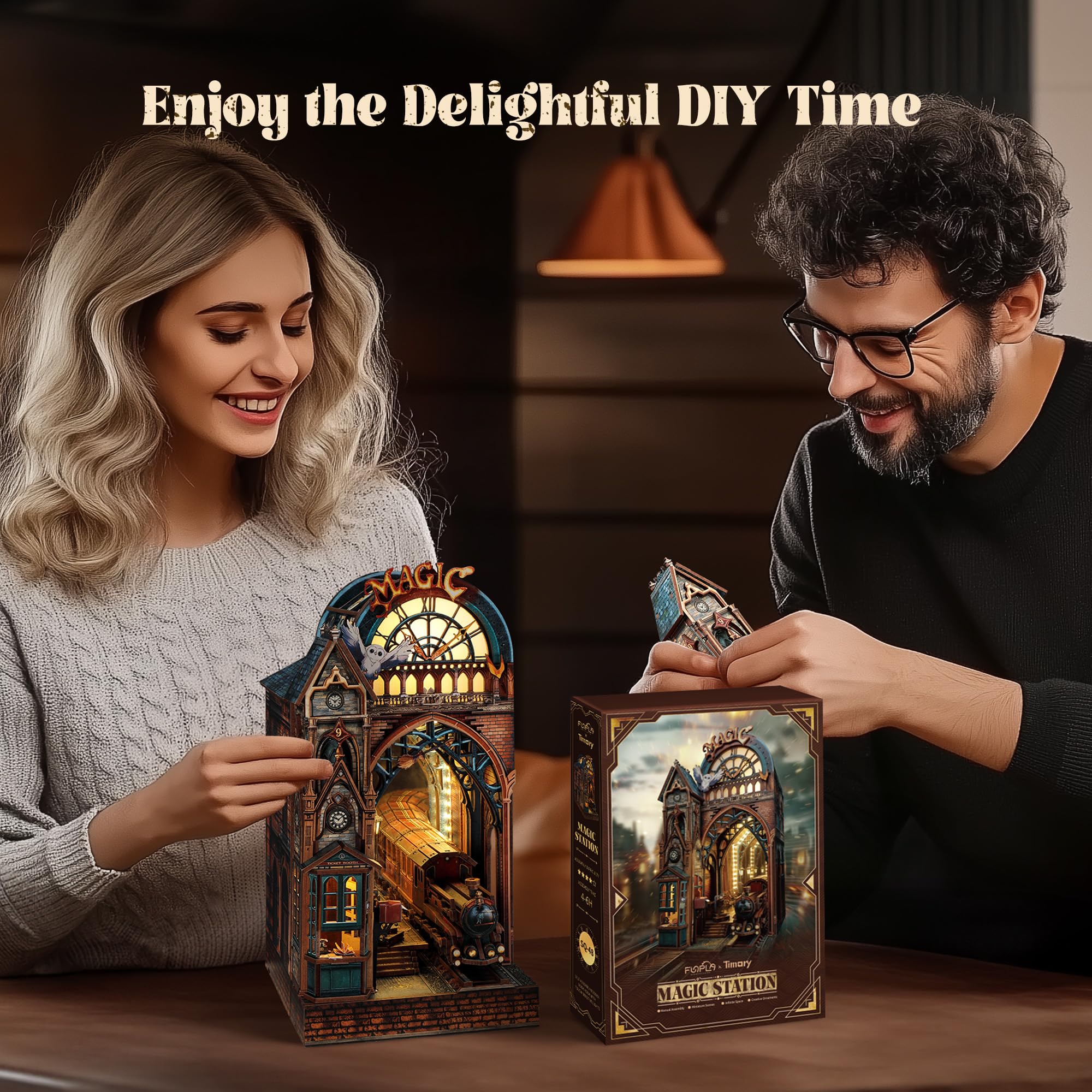 FUNPOLA LED 3D Puzzle Magic Station Book Nook Kit - Interactive 3D Wood Puzzle LED Magical Miniature with Infinite Extension Space - DIY Bookshelf Insert Decor Gifts(Magic Station) Product Image 6