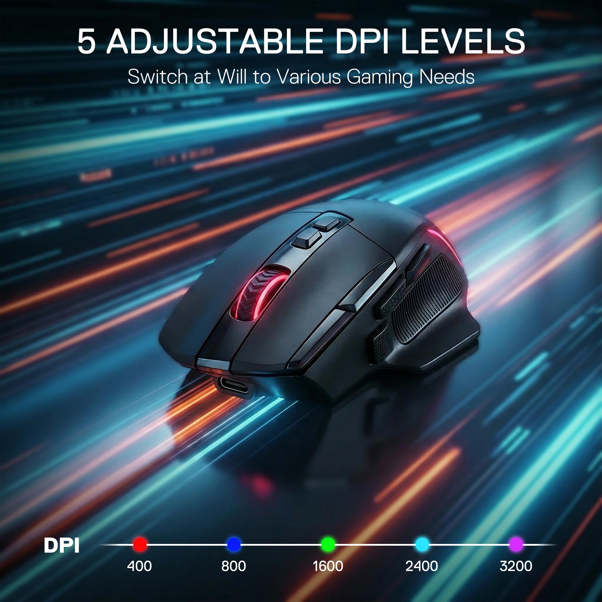 Redragon M925 PRO Wireless Gaming Mouse, 26,000 Max DPI Optical RGB Gaming Mice with 10 Programmable Buttons, Ergonomic Natural Grip Build, Software Supports DIY Keybinds & DPI, Black - 3