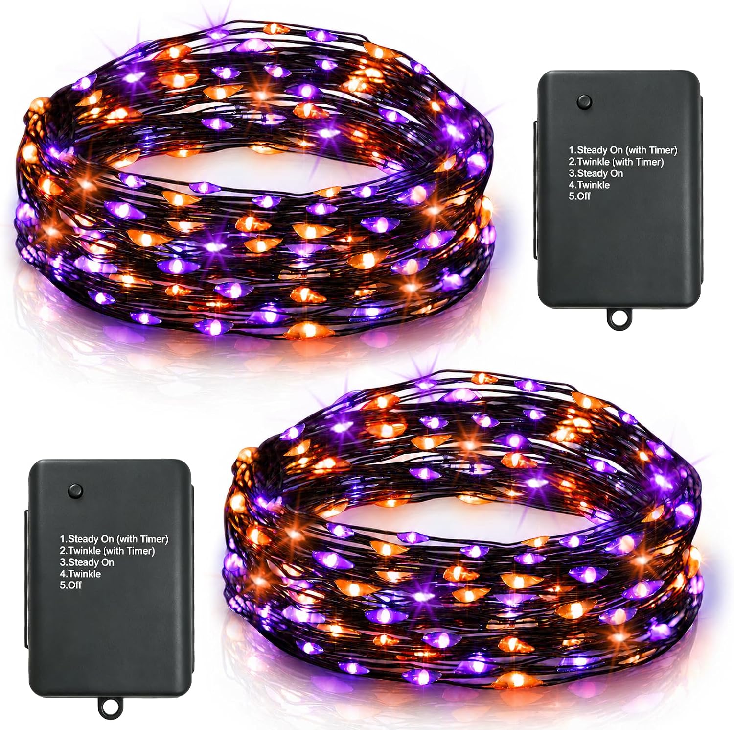 2 Pack Halloween Fairy Lights Battery Operated 16.4FT 50 LED with Timer