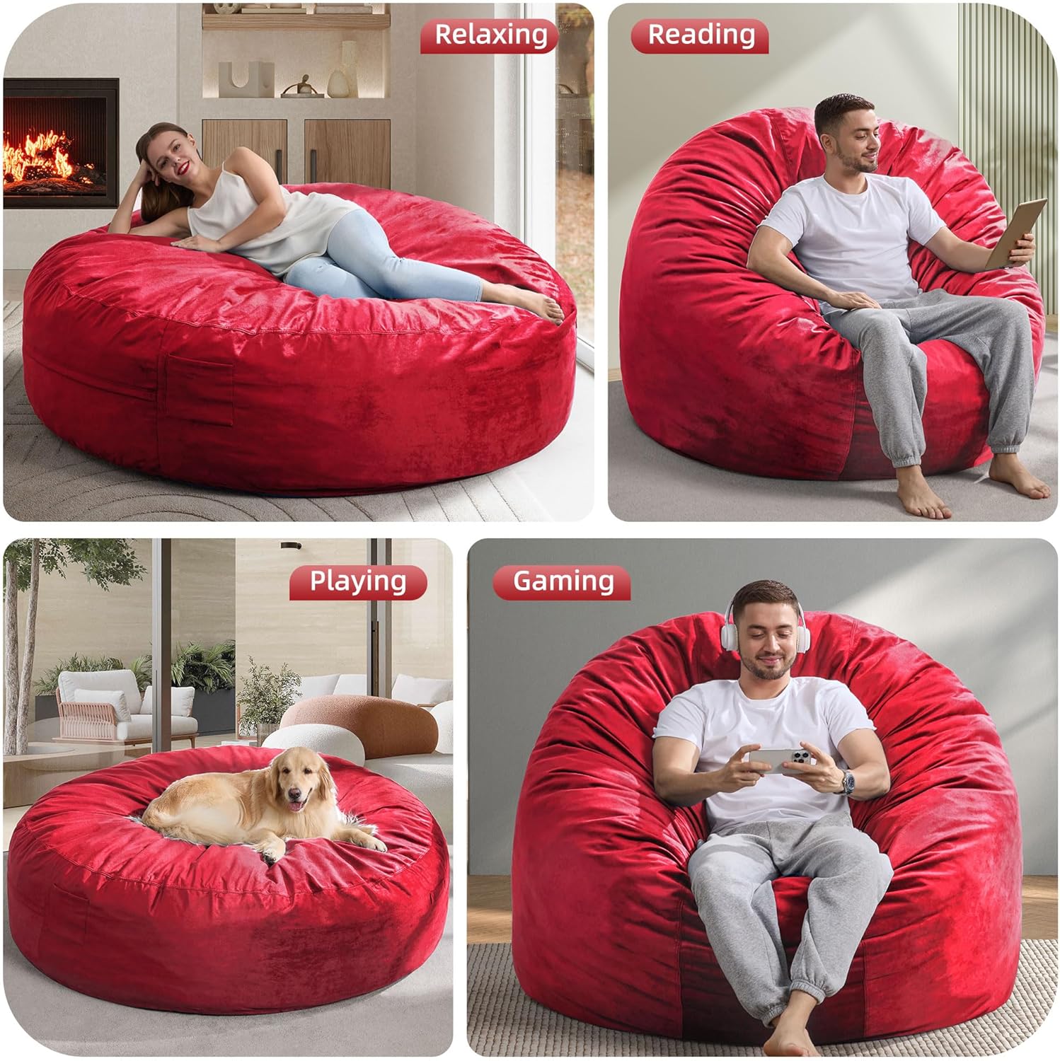 Hobestluk Bean Bag Chair 6Ft Giant Bean Bag Chairs for Adults Large Bean Chairs with Removable Cover,Big BeanBag Chairs for Living Room, Bedroom - Image 6