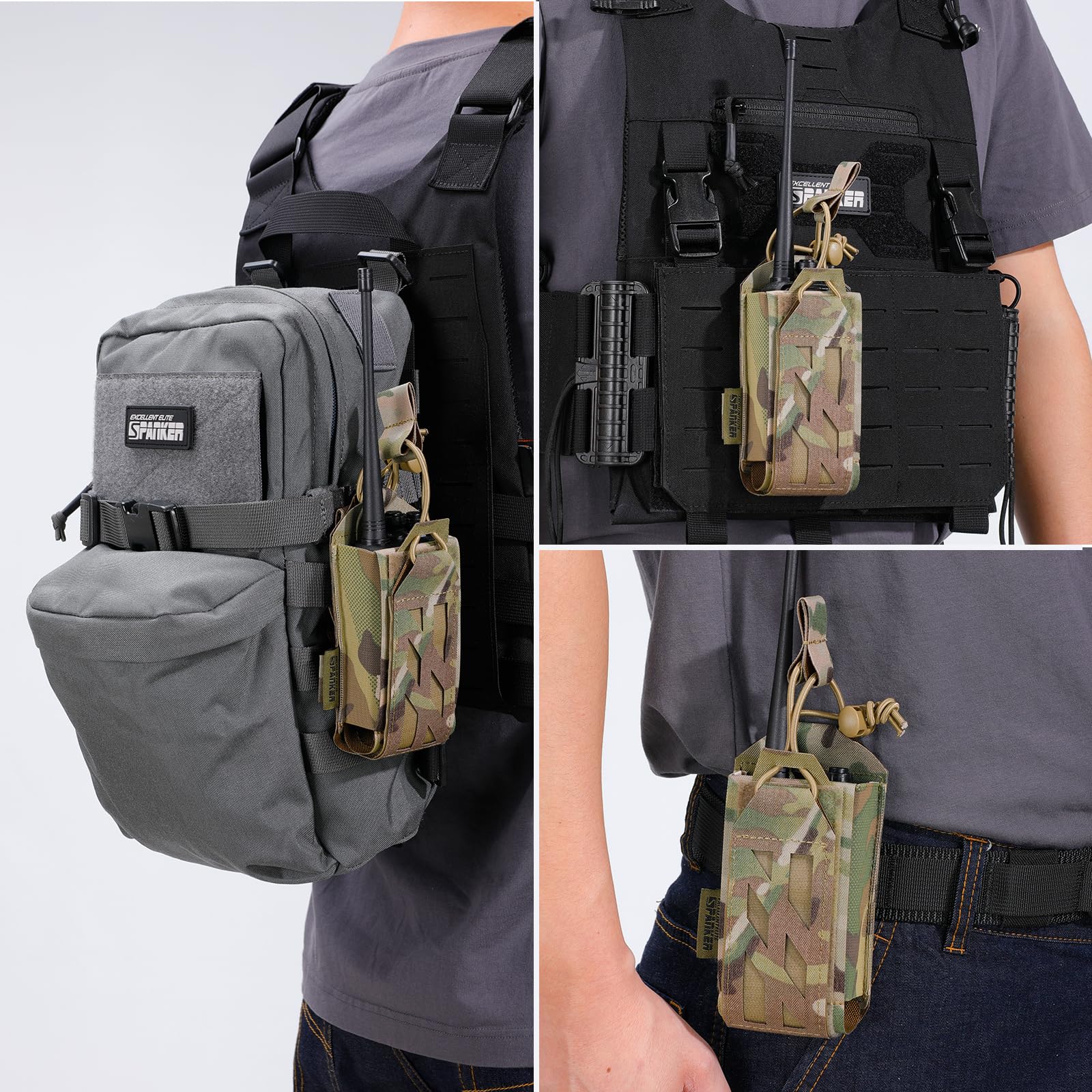 EXCELLENT ELITE SPANKER Molle Porte Radio Tactique Poche Radio Militaire pour IA Sécurité et Le Sauvetage