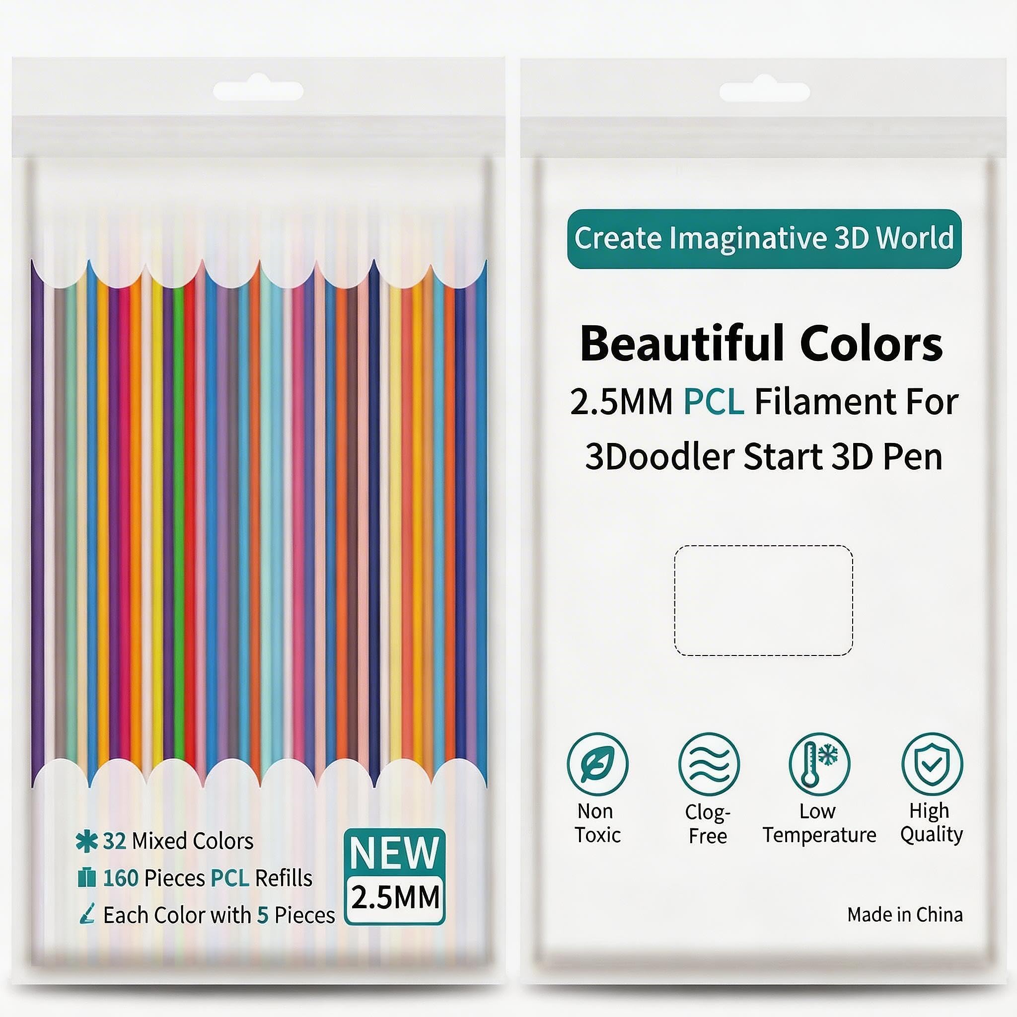 160-Pack 3D Pen Refills for 3Doodler Start/Start+ Only, 2.5mm Low-Temp PCL Filament, 32 Vibrant Colors for Smooth & Clog-Free 3D Printing-image-30