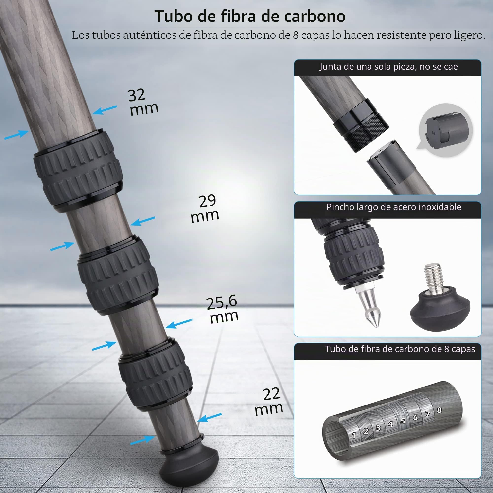 Trípode Compacto de Fibra de Carbono con Bolsa de Piedra ARTCISE CT80C Soporte de cámara de Viaje de Alta Resistencia para videocámara Canon Sony Nikon DSLR, Carga máxima 25 KG
