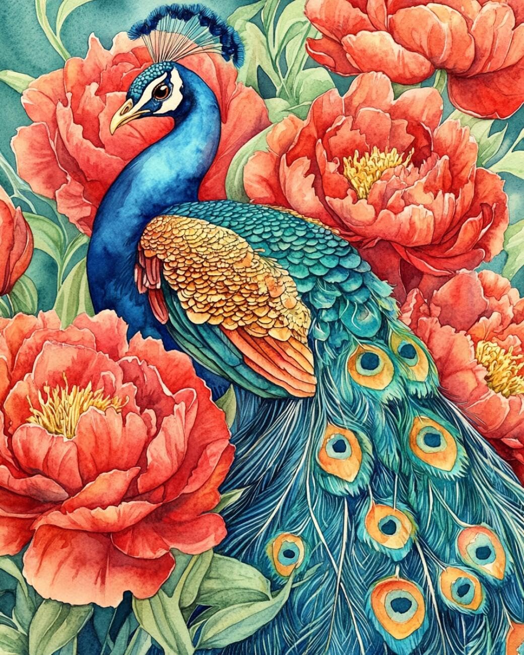 Henypt DIY Latch Hook Rug Kits Peonies and Peacocks 80x160cm