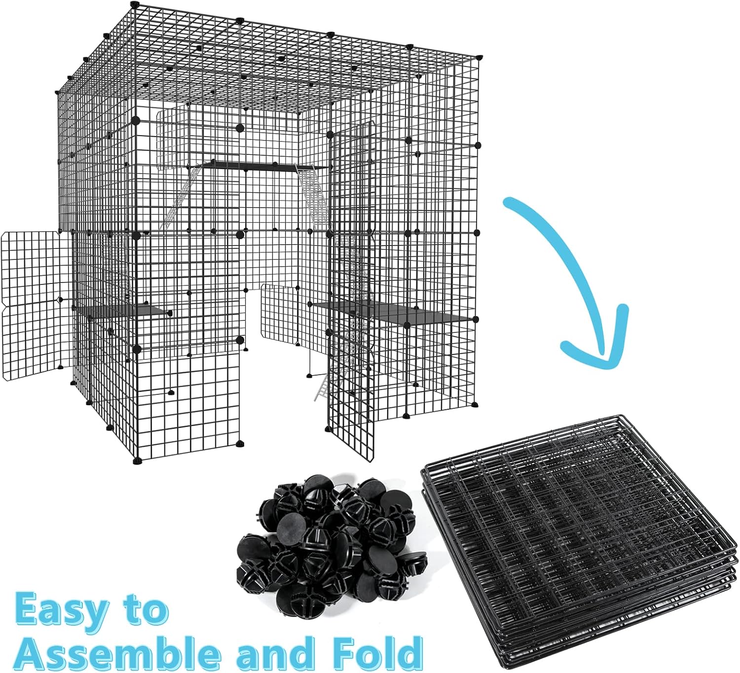 DIY Ferret Playpens for Indoors, DIY Kennel Playpen, Detachable Metal Wire Large Cat Cage Exercise Place Ideal For 1-3 Cat, Kitten Cage With Dense Metal Wire, Comes With A Ladder Suitable For Kittens.