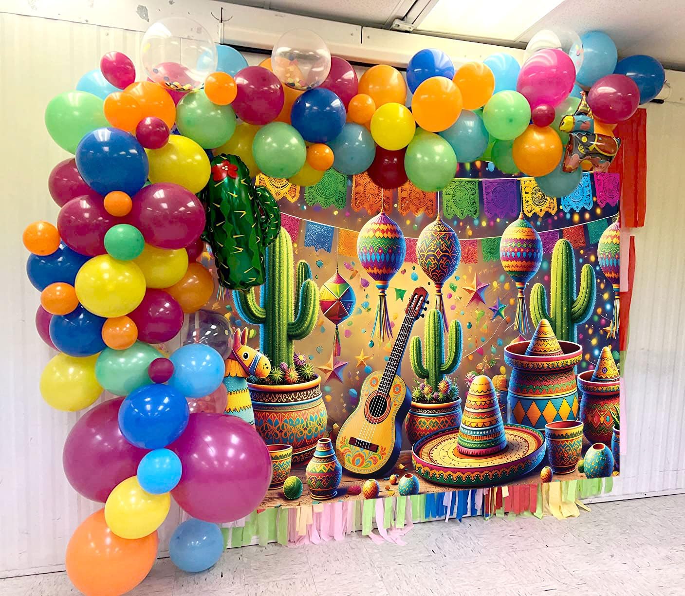 Cinco De Mayo Banner Backdrop 8x6FT Let's Fiesta Photography Background Mexican Fiesta Party Decorations and Supplies for Home Party