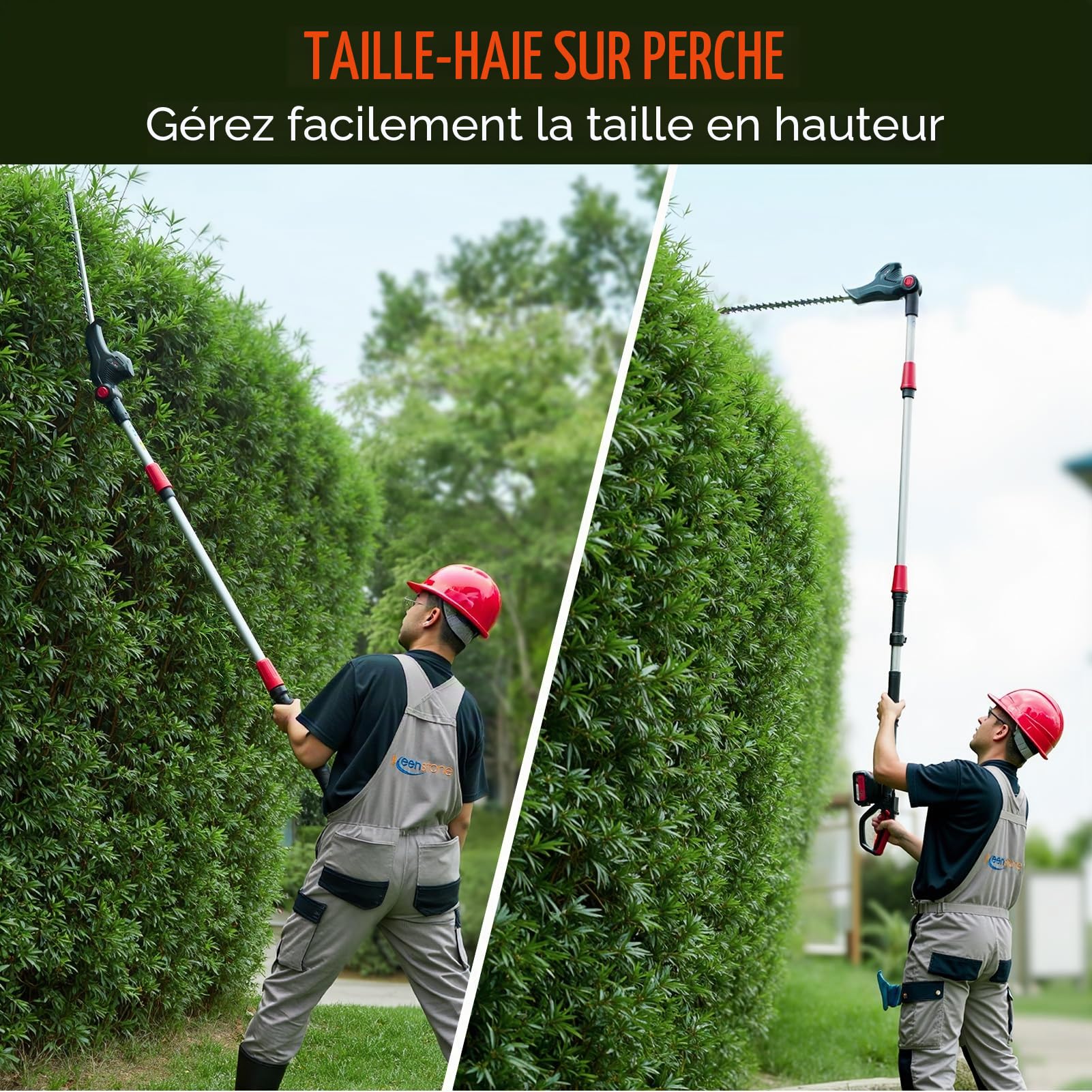 Keenstone 2-en-1 Élagueuse sur Perche et Taille-haie Électrique sans Fil, Tronçonneuse de 20cm, Batterie 4,0Ah, Double Lame de 42cm, Portée Max de 2,8m pour Jardins, Arbres et Arbustes
