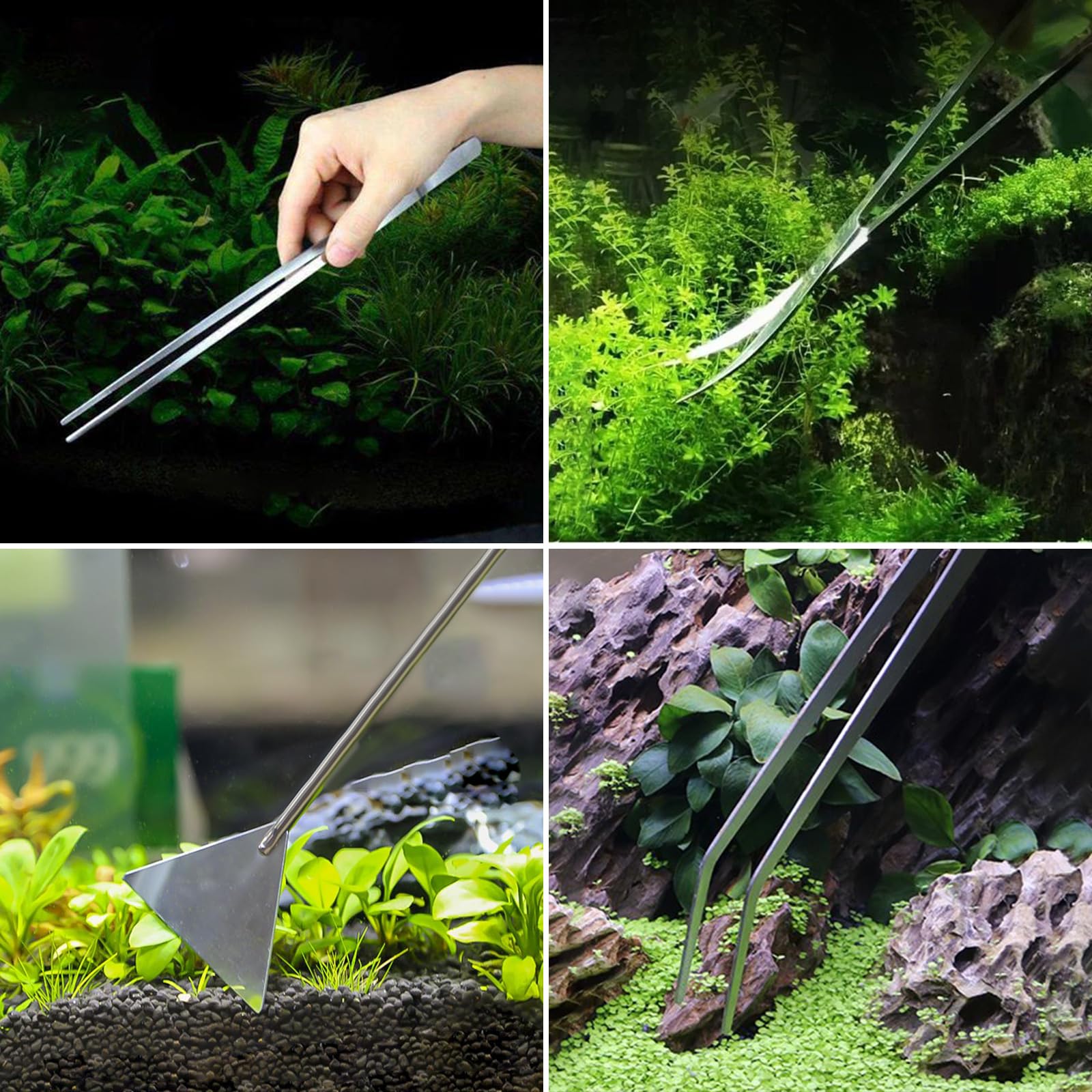 Set Attrezzi 6 In 1 Per Acquario - Acciaio Inox - Pinzette, Forbici, Spatola - Foto 8