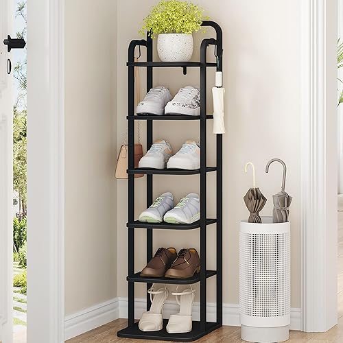 Miniatura 15 de Zapatero vertical, estantes para zapatos, organizador de madera para armario, entrada, torre de zapatos para espacios pequeños, de pie libre,