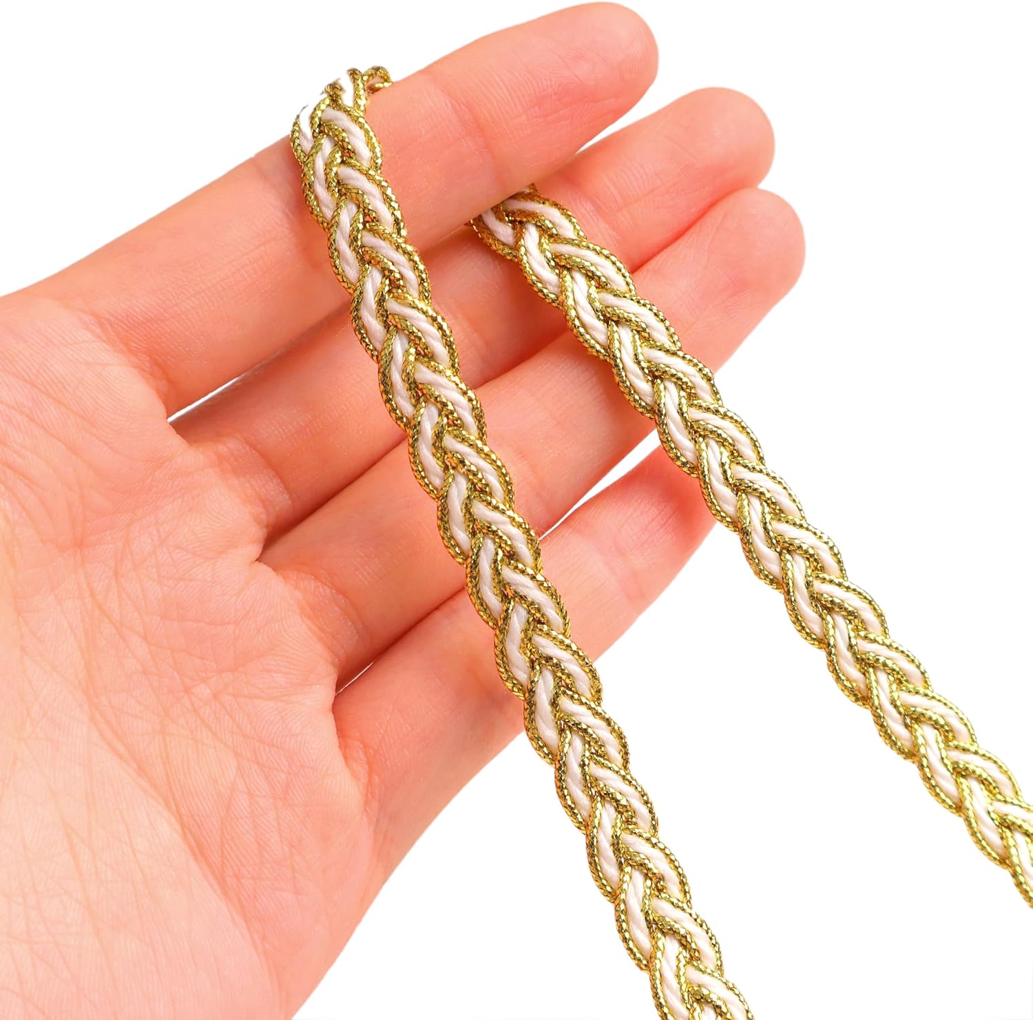 AIETSYEI Gold Trim Metallic Floral Gimp Braid Trim Lace 0.3" Wide x 12 Yards Centipede Edge for Craft & Decor (WhiteGold)