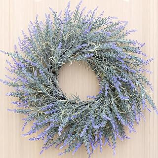 HUZIYAHAN Spring Summer Lavender Door Wreath 22Inch Front Door Wreath All Seasons Wreaths Purple Artificial Lavender Wreaths for Outdoor Outside Indoor Window Home Rustic Farmhouse Decorations