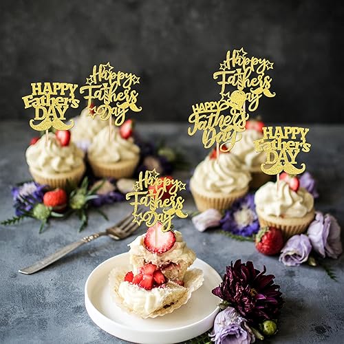 Miniatura 2 de 30 piezas de decoración para cupcakes con purpurina para el Día del Padre, para el mejor papá con sombrero, bigote, para decoración de pasteles de