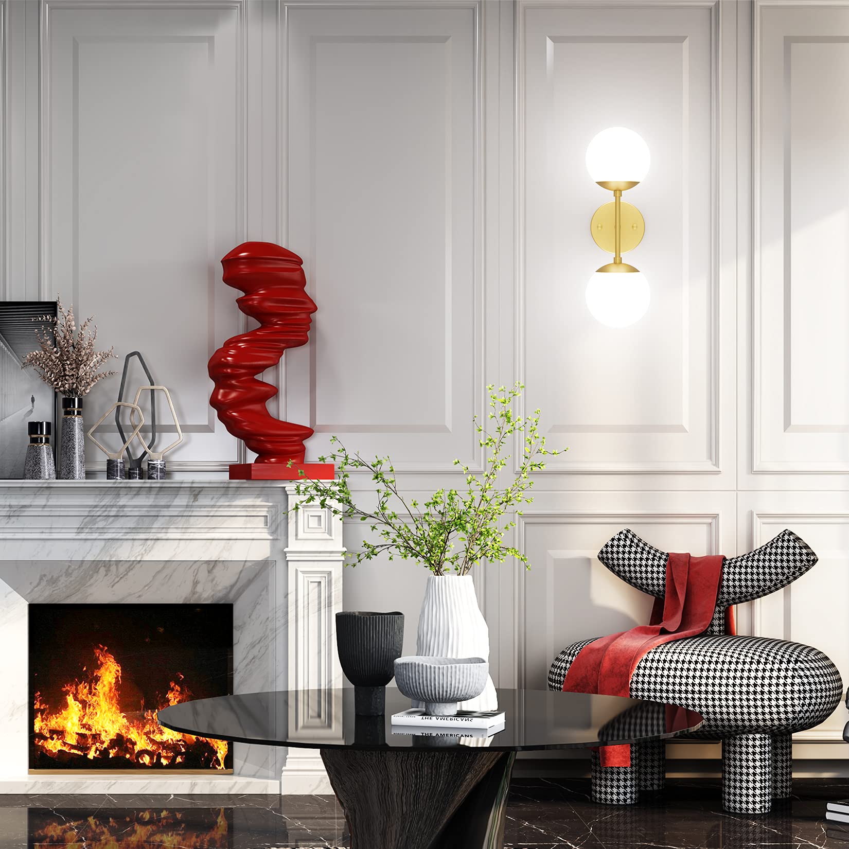 Tipace Gold Wall Sconce 2 Lights, Mid Century Modern Globe Wall Light, Golden Globe Wall Sconce for Restaurant Living Room Bedside Stairs Bathroom Mirror(6000K G9 Bulbs Include)