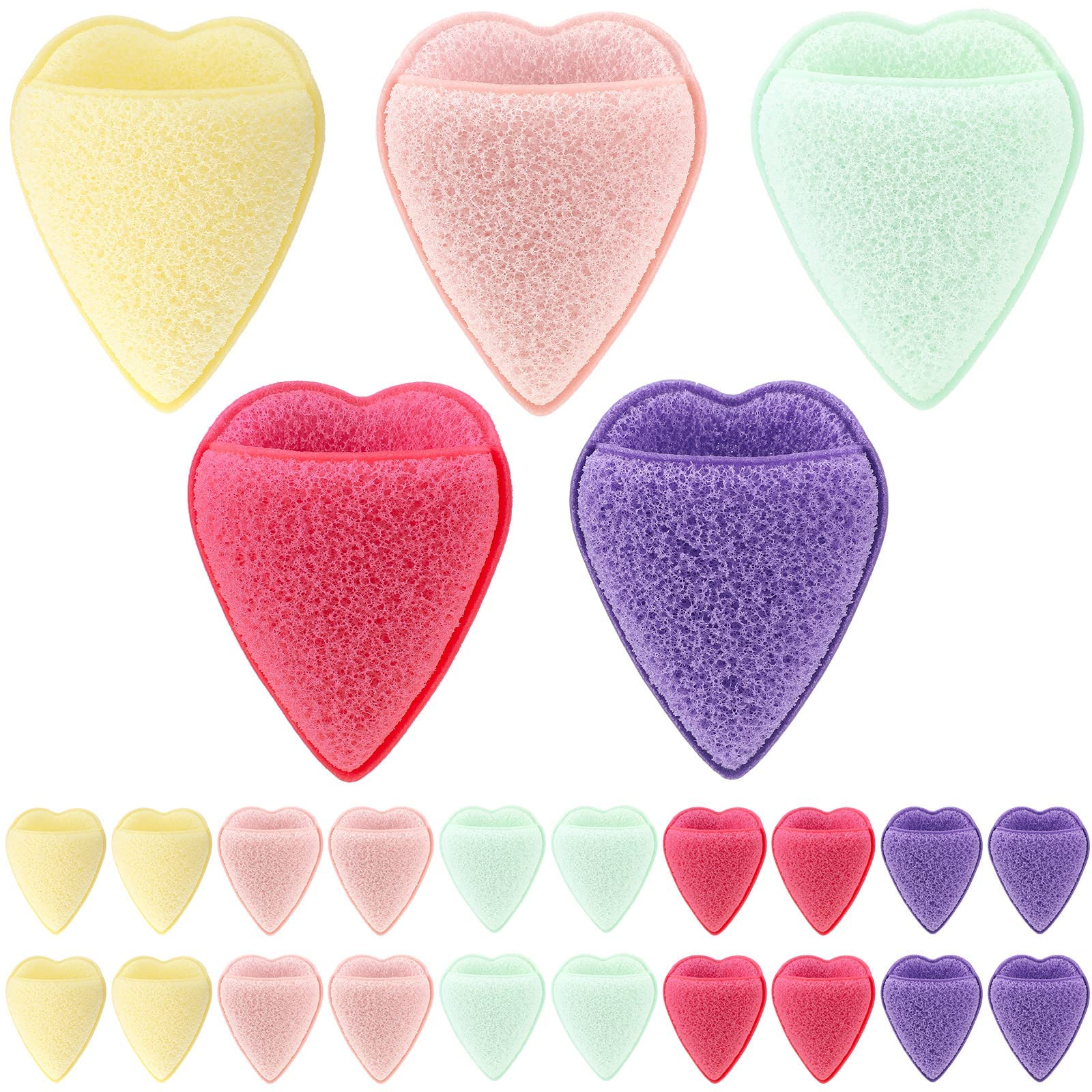 SYOSI 20 Pcs Heart Shape Compressed Facial Exfoliating Sponge - Reusable for Washing Face, Removing Blackheads, Cleansing - Esthetician Multi Colors