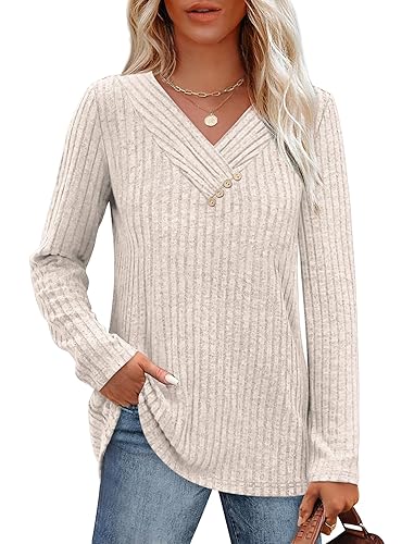 SAMPEEL Sweaters for Women Long Sleeve Shirts V Neck Tops