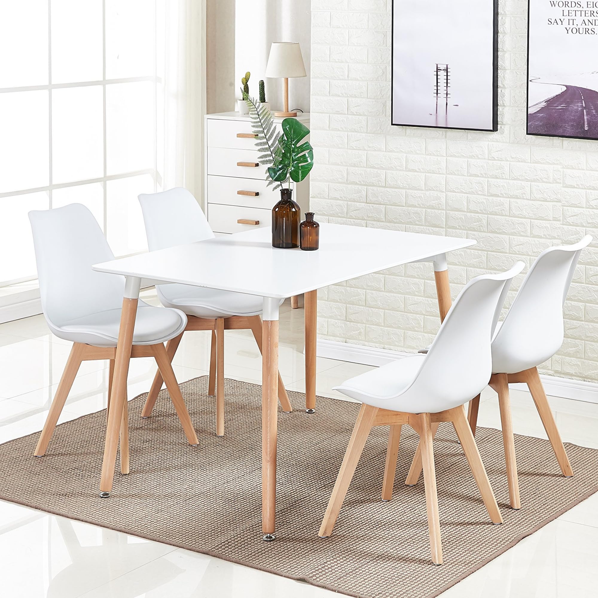 P&N Homewares® Lorenzo Stół jadalny i 4 krzesła zestaw retro i nowoczesny zestaw do jadalni białe czarne i szare krzesła z białym stołem jadalnym (białe krząta)