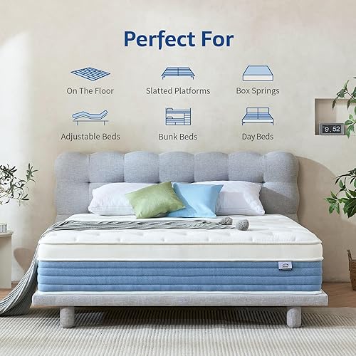 Vista 5 de Starage Colchón de tamaño matrimonial Colchón híbrido matrimonial de 12 pulgadas con espuma viscoelástica Sensación firme media para aislamiento