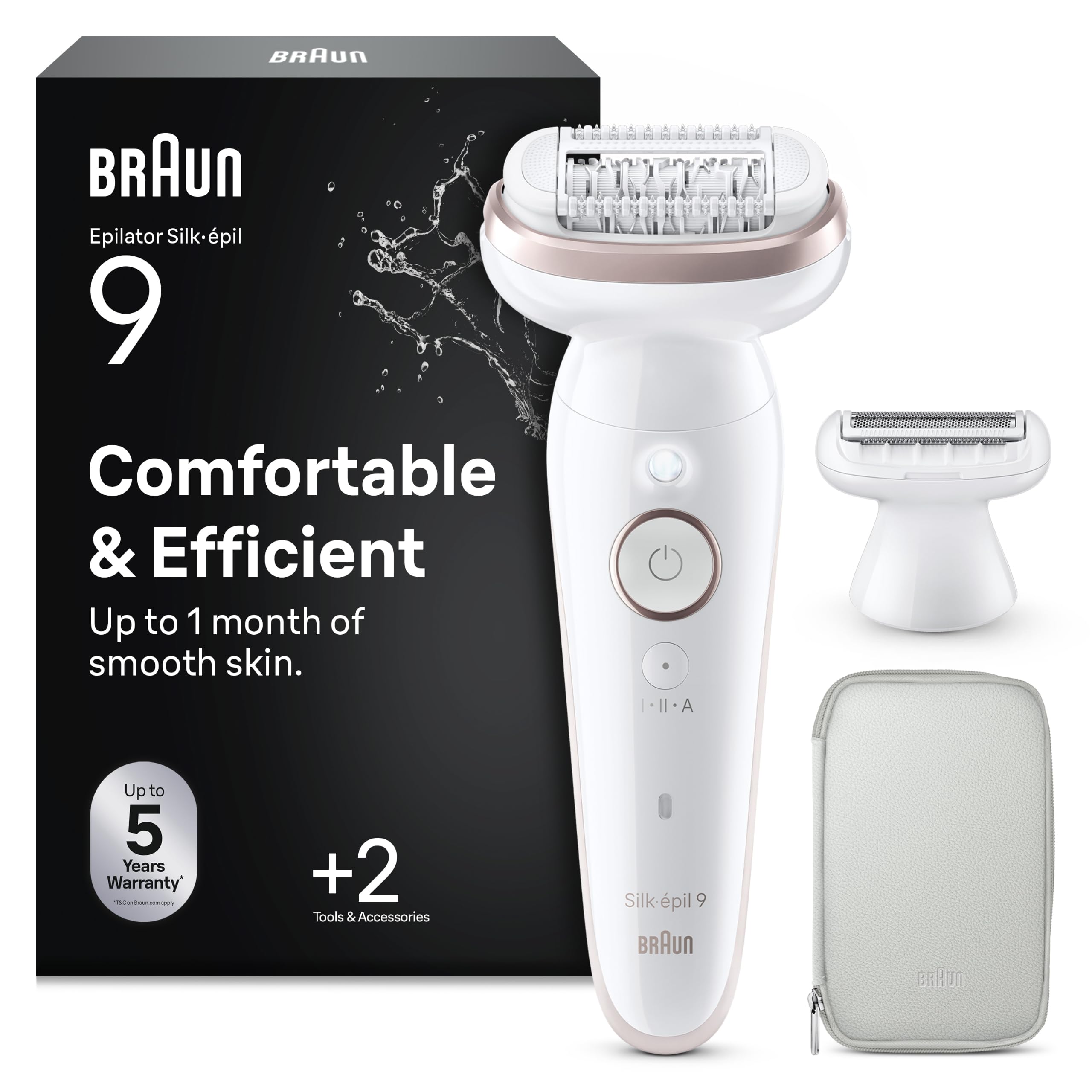 Braun Silk-épil 9 Epilierer Damen mit Schwenkbarem Kopf für Eine Einfache Haarentfernung, Wet&Dry, Langanhaltend Glatte Haut, Wasserdicht — Inkl. Rasieraufsatz und Trimmeraufsatz — 9-030, Weiß/Rosa